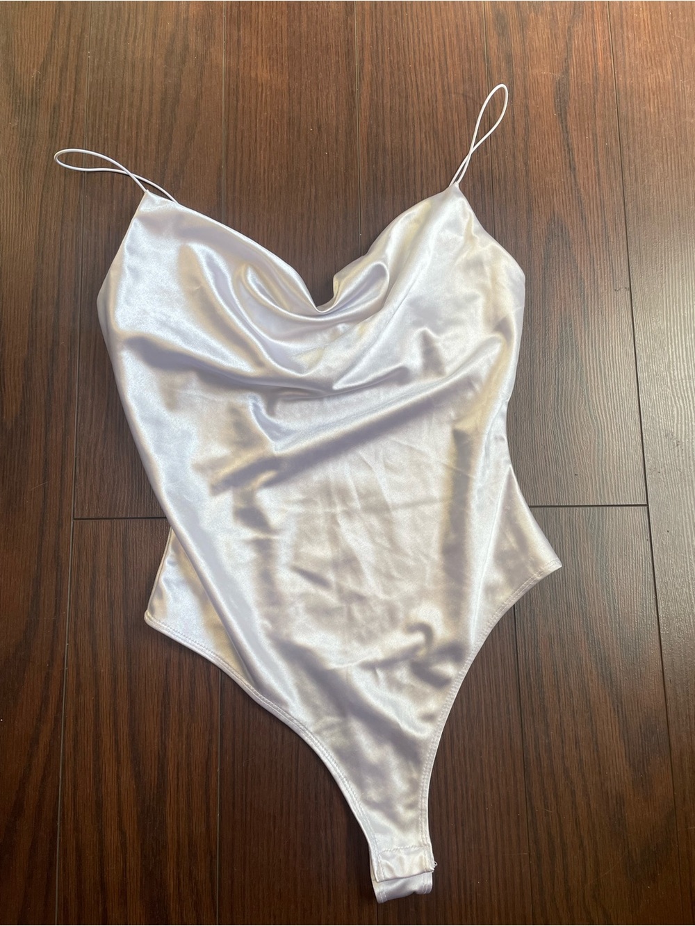 Forever 21 Silver Satin Cowl Neck Thong Bodysuit